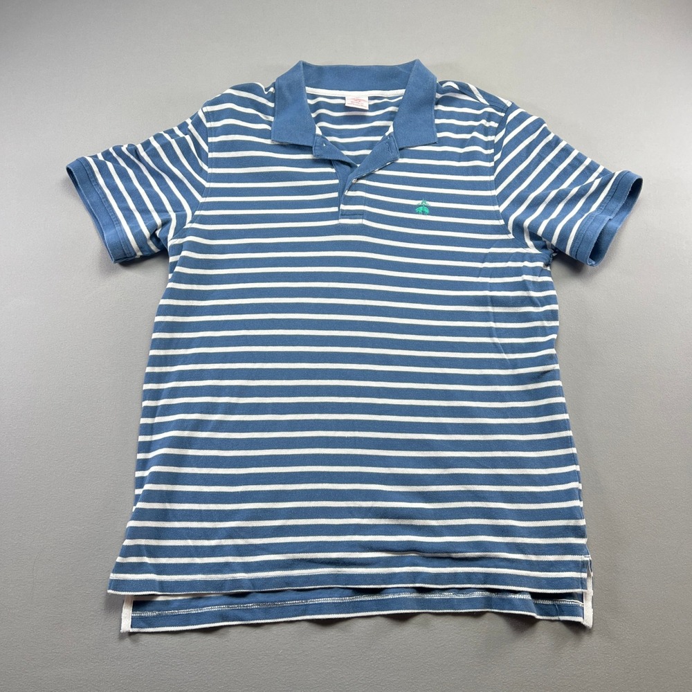 Brooks Brothers Polo Shirt Mens Large Blue White Striped Cotton Original Fit